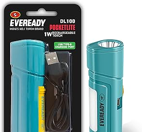 Eveready Pocketlite DL100, Rechargeable 1W LED Torch Cum Emergency 2W Sidelight, Type-B